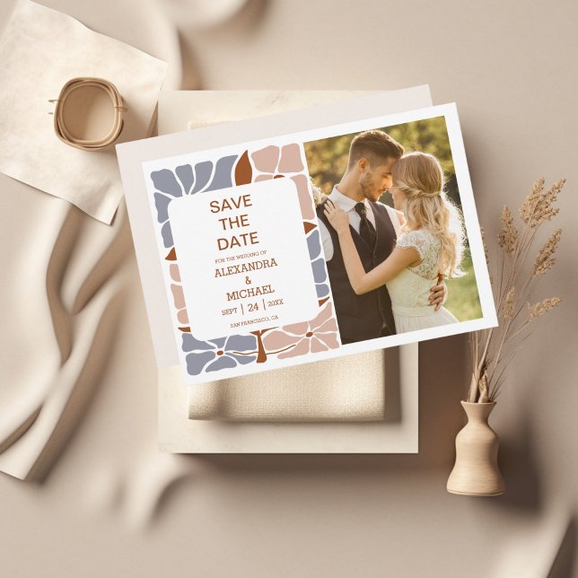 Reserve A Data Boho Chic Retro Floral Casamento Foto (Criador carregado)