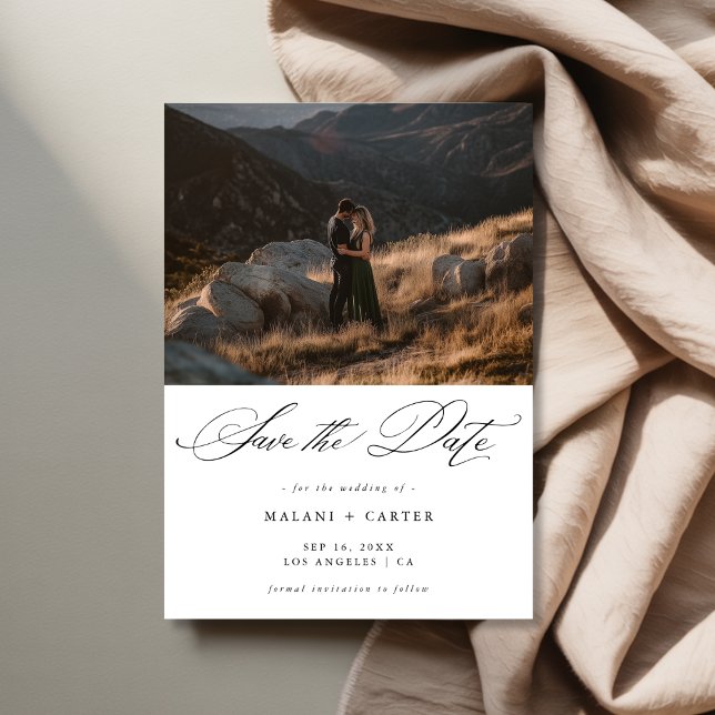 Reserve A Data Boho Chic Script Mountain Foto De Casamento De Lux (Criador carregado)