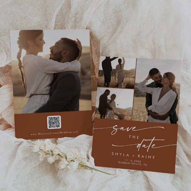 Reserve A Data Boho Chic Terracotta Multi Photo QR Code (Criador carregado)