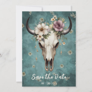 Reserve A Data Boho Chic Watercolor Vaca Floral Casamento Crânio