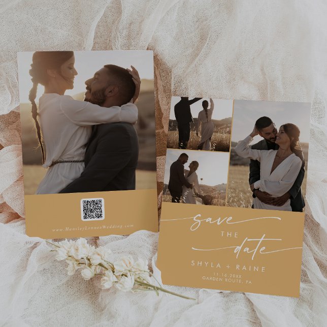 Reserve A Data Boho Chic Yellow Marigold Multi Photo Código QR (Criador carregado)