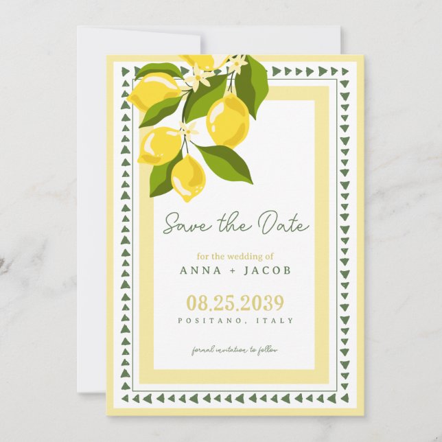 Reserve A Data Boho Citrus Yellow Lemon Italian Wedding (Frente)