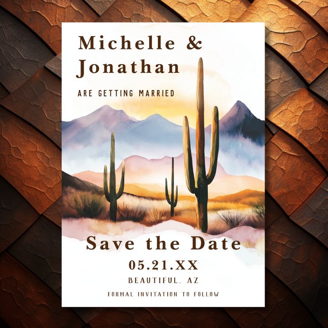 Reserve A Data Boho Desert Cactus Western Wedding (Front - Boho Desert Cactus Western Wedding Save The Date)