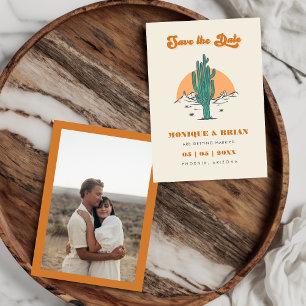 Reserve A Data Boho Desert Groovy Retro Cactus e Casamento Fotogr