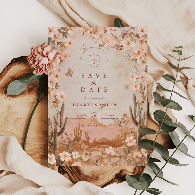 Reserve A Data Boho Desert Sunset Cactus Wedding (Criador carregado)