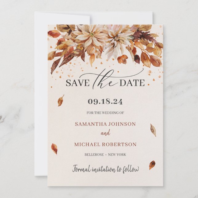 Reserve A Data Boho Fall and Autumn Flowers Cooper Colors (Frente)
