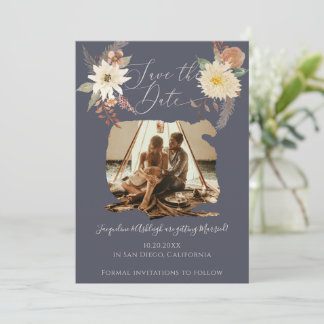 Reserve A Data BOHO Fall Floral Watercolor Foto Moderna Script Sa