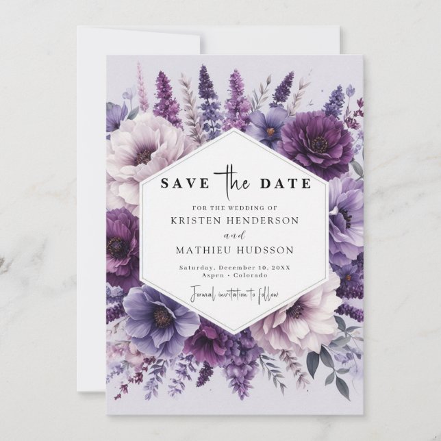 Reserve A Data Boho Field Purple Floral Wedding (Frente)