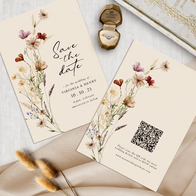 Reserve A Data Boho Flor Silvestre Salvar a Data (Tan Wildflower Boho Floral Save The Date by Painted Paperie
)