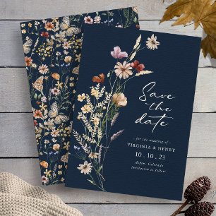 Reserve A Data Boho Floral Azul-Marinho Salvar Data