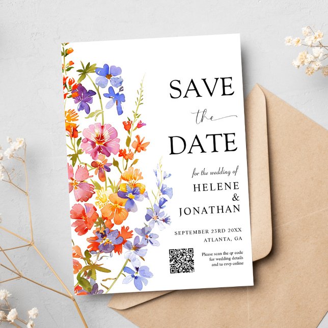 Reserve A Data Boho Floral Elegante Boho, Jardim de Flor (Wildflower Garden Boho Floral Elegant Wedding Save The Date)
