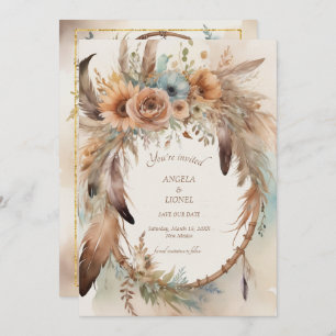 Reserve A Data Boho Floral Feather Dreamcatcher Wedding