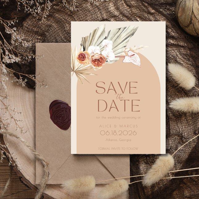Reserve A Data Boho Floral Photo Casamento outono Salvar A Data (Boho Pampas Grass Photo Wedding Save the Date)