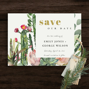 Reserve A Data BOHO FLORAL ROSA CACTO DESERTO FOLHAGEM Aquarela