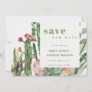 Reserve A Data BOHO FLORAL ROSA CACTO DESERTO FOLHAGEM Aquarela