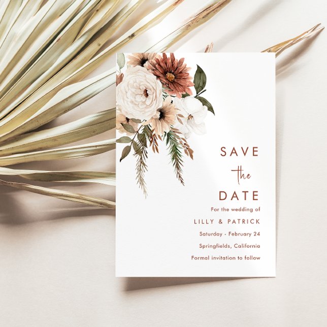 Reserve A Data Boho Floral Terracotta Modern Wedding (Criador carregado)