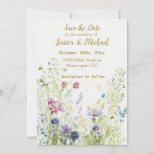 Reserve A Data Boho Floral Wildflower Flat Save The Date Card