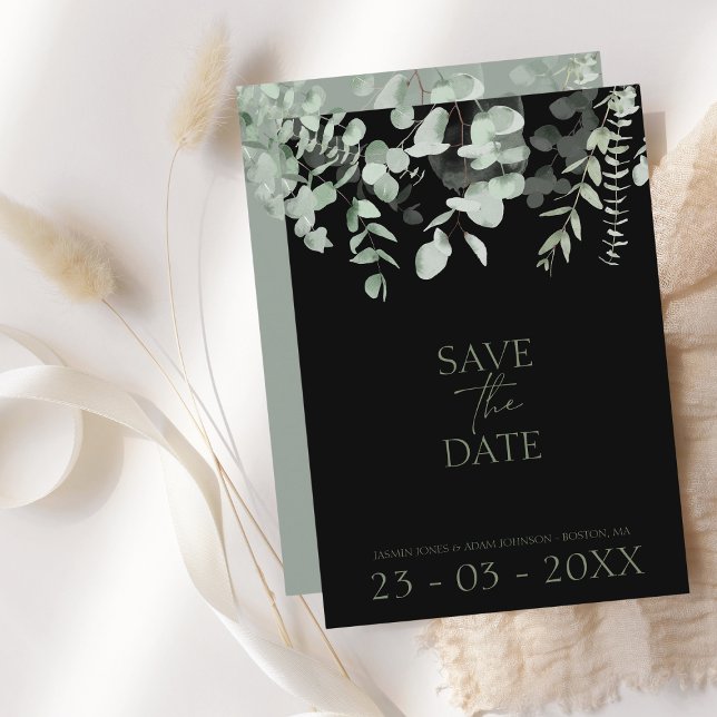 Reserve A Data Boho Greenery Black Eucalyptus Wedding (Criador carregado)