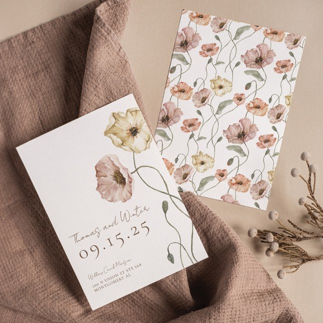 Reserve A Data Boho Islandês Watercolor Islândia Poppy Flowers (Boho Icelandic Watercolor Iceland Poppy Flowers Save The Date)