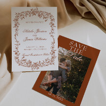 Boho Laranja Queimado Floral Botânico Foto Casamen