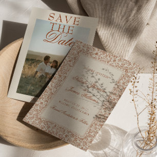 Reserve A Data Boho Laranja Queimado Floral Terracota Foto Casame