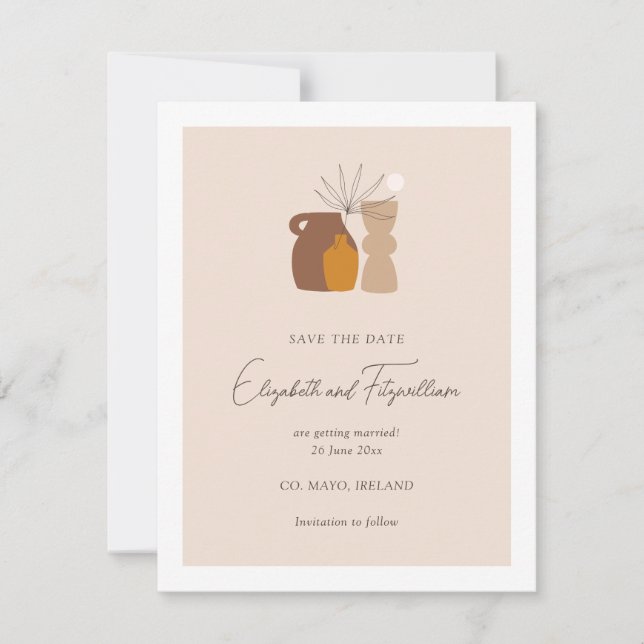 Reserve A Data Boho Minimalist Vases Save The Date Card (Vases Mi (Frente)