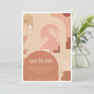 Reserve A Data Boho Modern Floral Art Terracotta Simples
