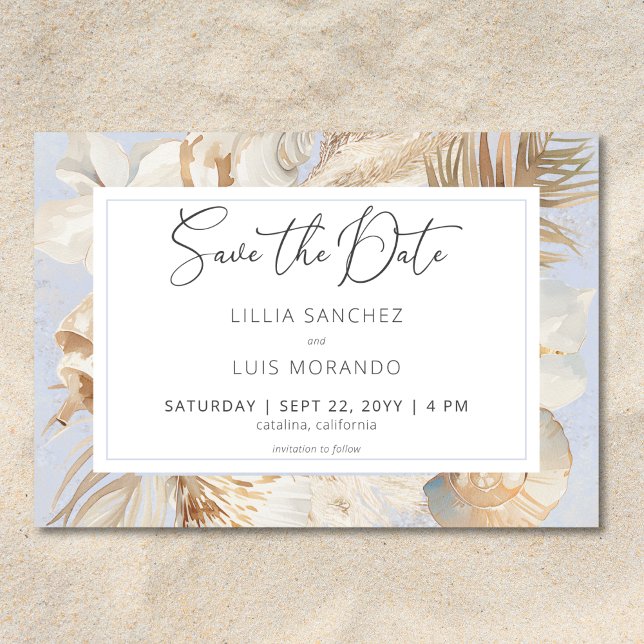 Reserve A Data Boho Ocean Dusty Blue No Casamento Da Praia (Boho Ocean Dusty Blue On the Beach Wedding Save The Date)