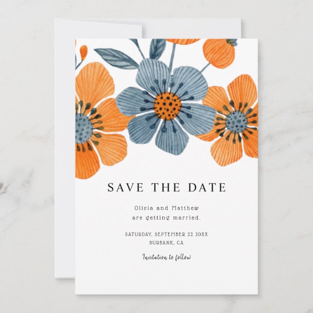 Reserve A Data Boho Orange Blossom Floral Casamento (Frente)