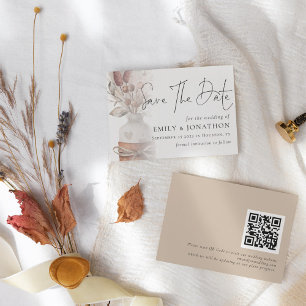 Reserve A Data Boho Pampas Grass Overlay Casamento do Código QR