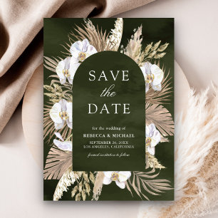 Reserve A Data Boho Pampas Orquídea Branca Verde Oliva Casamento