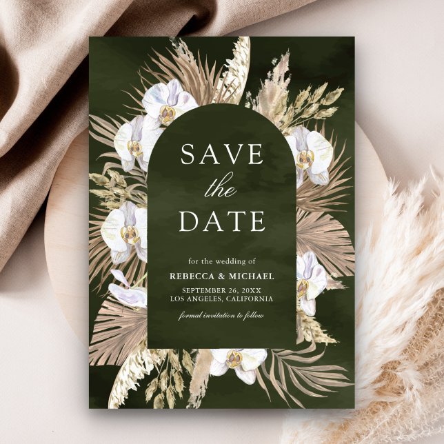 Reserve A Data Boho Pampas Orquídea Branca Verde Oliva Casamento (Criador carregado)