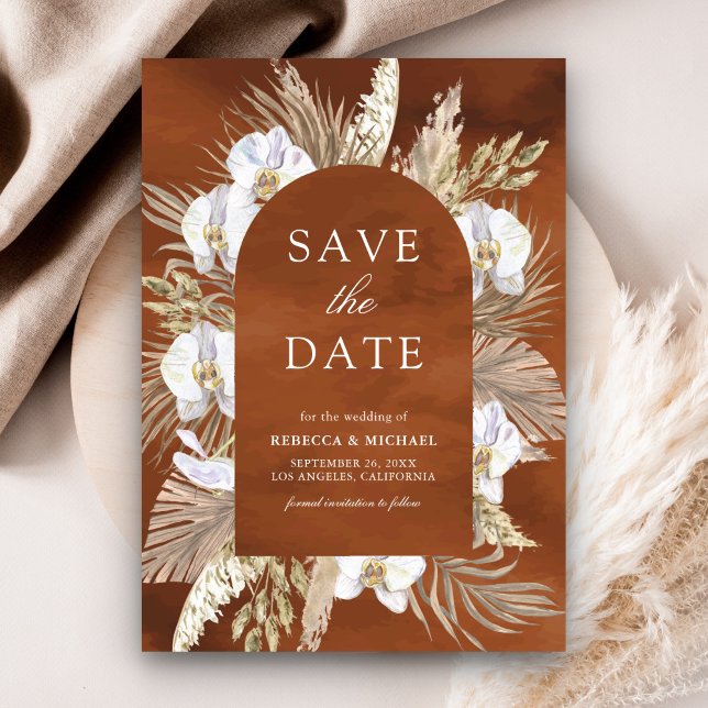 Reserve A Data Boho Pampas White Orchid Terracotta Casamento (Criador carregado)