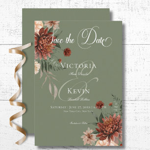 Reserve A Data Boho Peach & Rust Floral Sage Casamento Verde