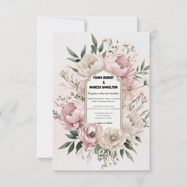 Reserve A Data Boho Peonies Blush & Ivory Floral Wedding (Frente)