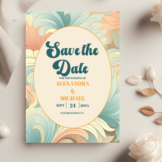 Reserve A Data Boho Retro Colorido Casamento Floral (Criador carregado)