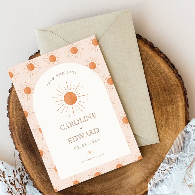 Reserve A Data Boho Retroativo Laranja Queimado Sun Salvar Data Q (Criador carregado)