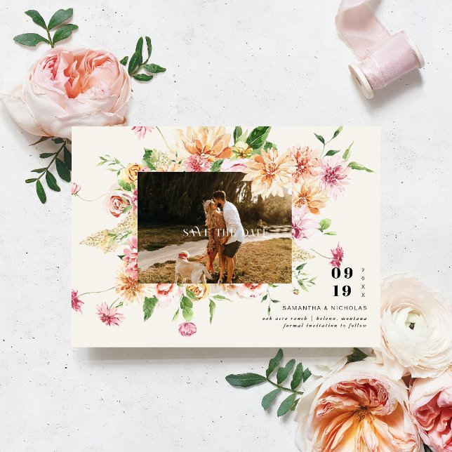 Reserve A Data Boho Romântico Flora Blooms Foto Salve a Data (Criador carregado)