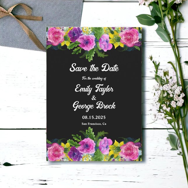 Reserve A Data Boho Romântico Flores Negras Casamento Floral (Criador carregado)