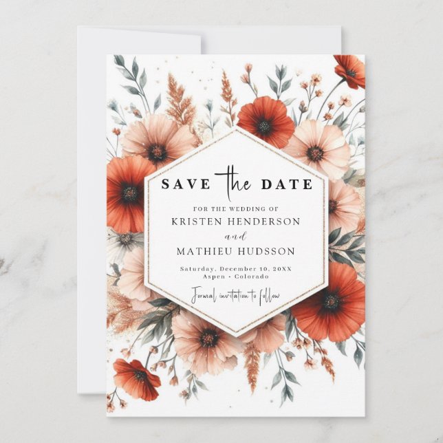 Reserve A Data Boho Romântico Terracotta Wedding (Frente)