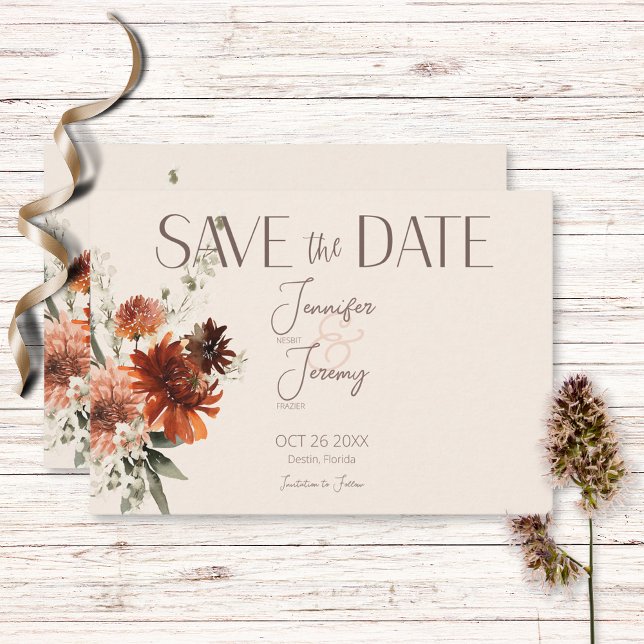 Reserve A Data Boho Rust e Cream Fall Floral (Criador carregado)