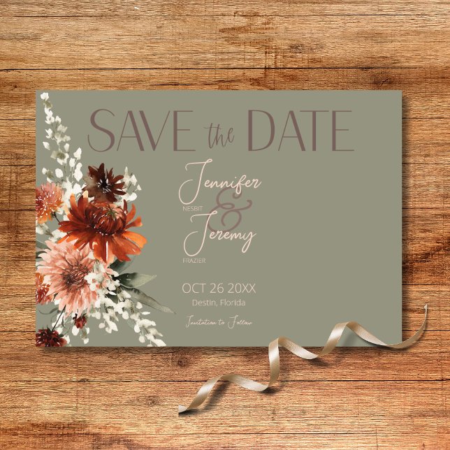 Reserve A Data Boho Rust & Neutral Fall Floral Sage Casamento Ver (Criador carregado)