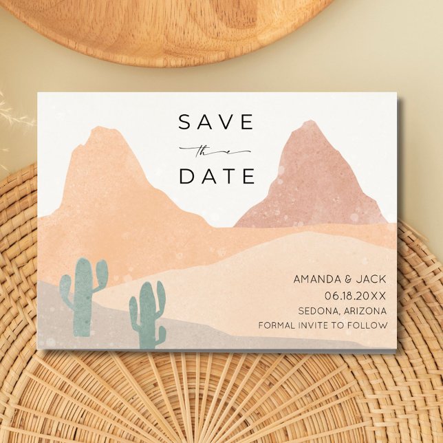 Reserve A Data Boho Rust Terracotta Desert Foto de Casamento (Boho Rust Terracotta Desert Wedding Photo Save The Date)