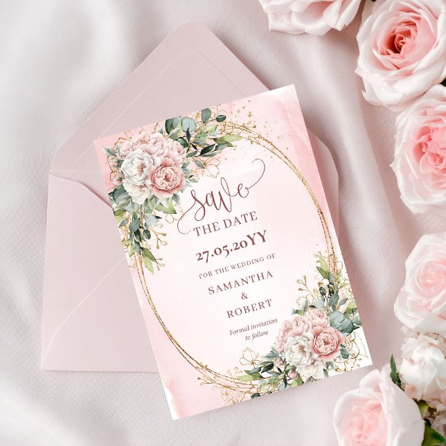 Reserve A Data Boho Rústico Rosa Dourada Folhagem Salve A Data (Rustic Boho Rose Gold Greenery Save The Date)