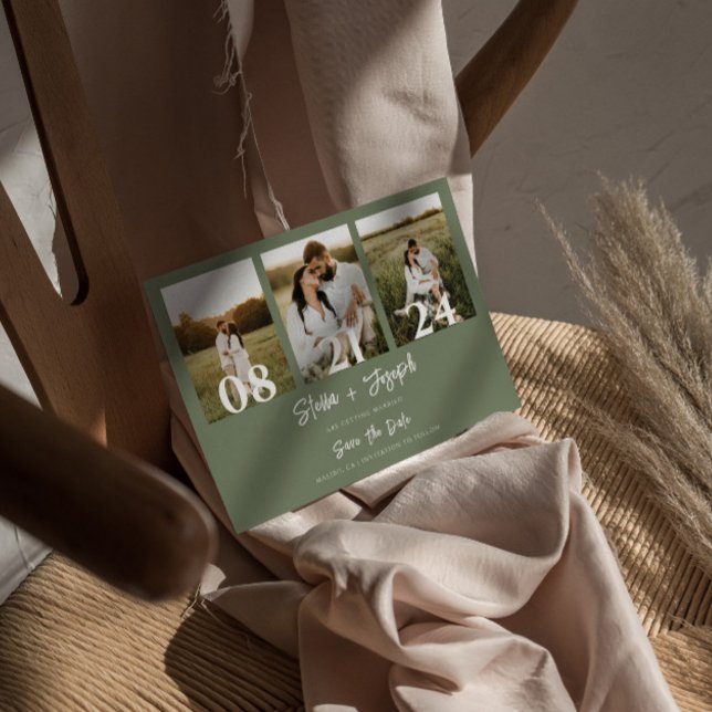 Reserve A Data Boho Sage Green 3 Fotos de Casamento (Criador carregado)