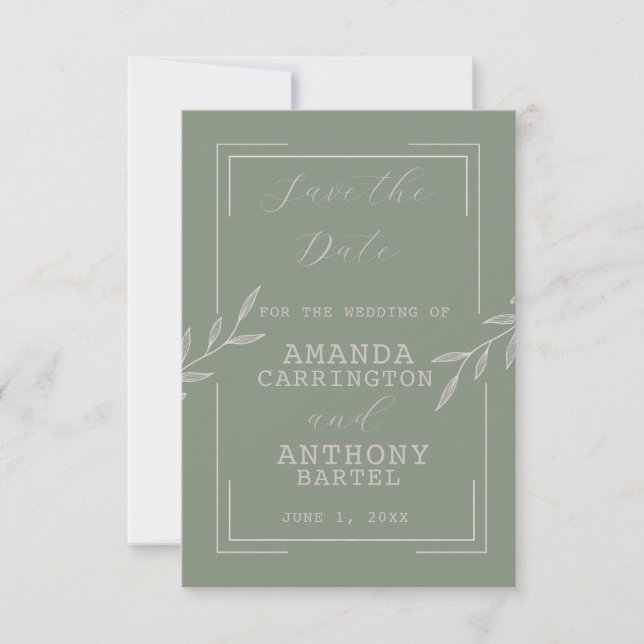 Reserve A Data Boho Sage Green Foilage Invitation (Frente)