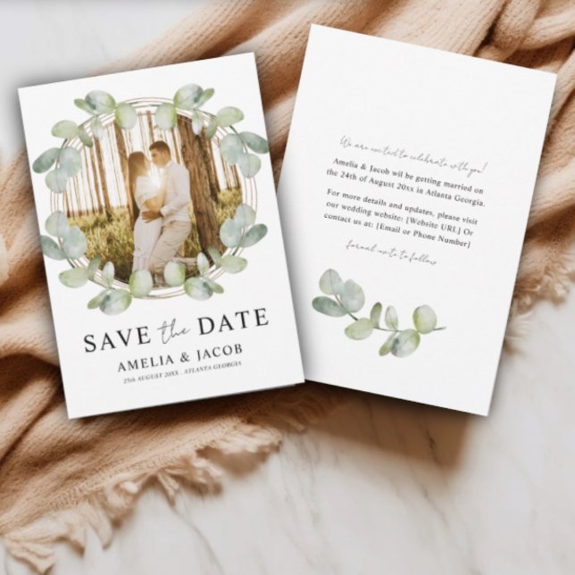 Reserve A Data Boho Salvar a Data Casamento Verde Salgueiro Eucal (Criador carregado)
