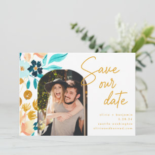 Reserve A Data Boho Teal Watercolor Flowers Foto De Casamento  