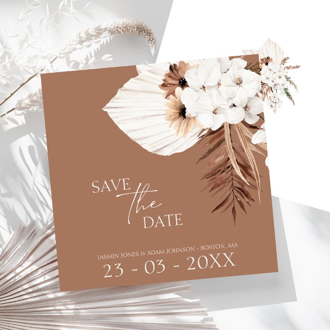 Reserve A Data Boho Terracotta Brown Pampas Grass Casamento Flora (Boho Terracotta Brown Pampas Grass Floral Wedding Save The Date)