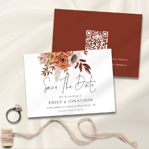 Reserve A Data Boho Terracotta Fall Florals Código QR Casamento